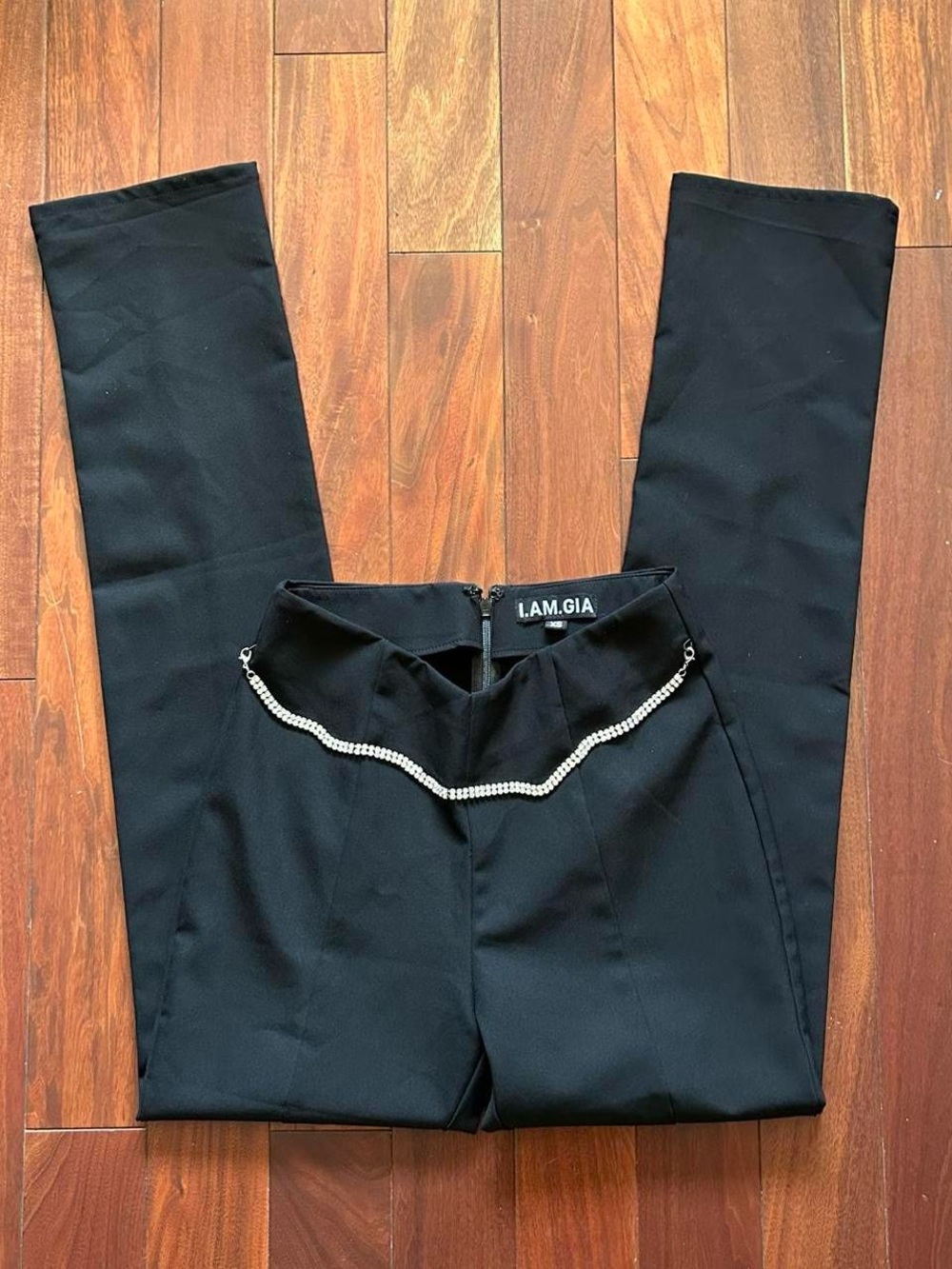 I.AM.GIA Black Rhinestone Chain Pants - Picture 2 of 6